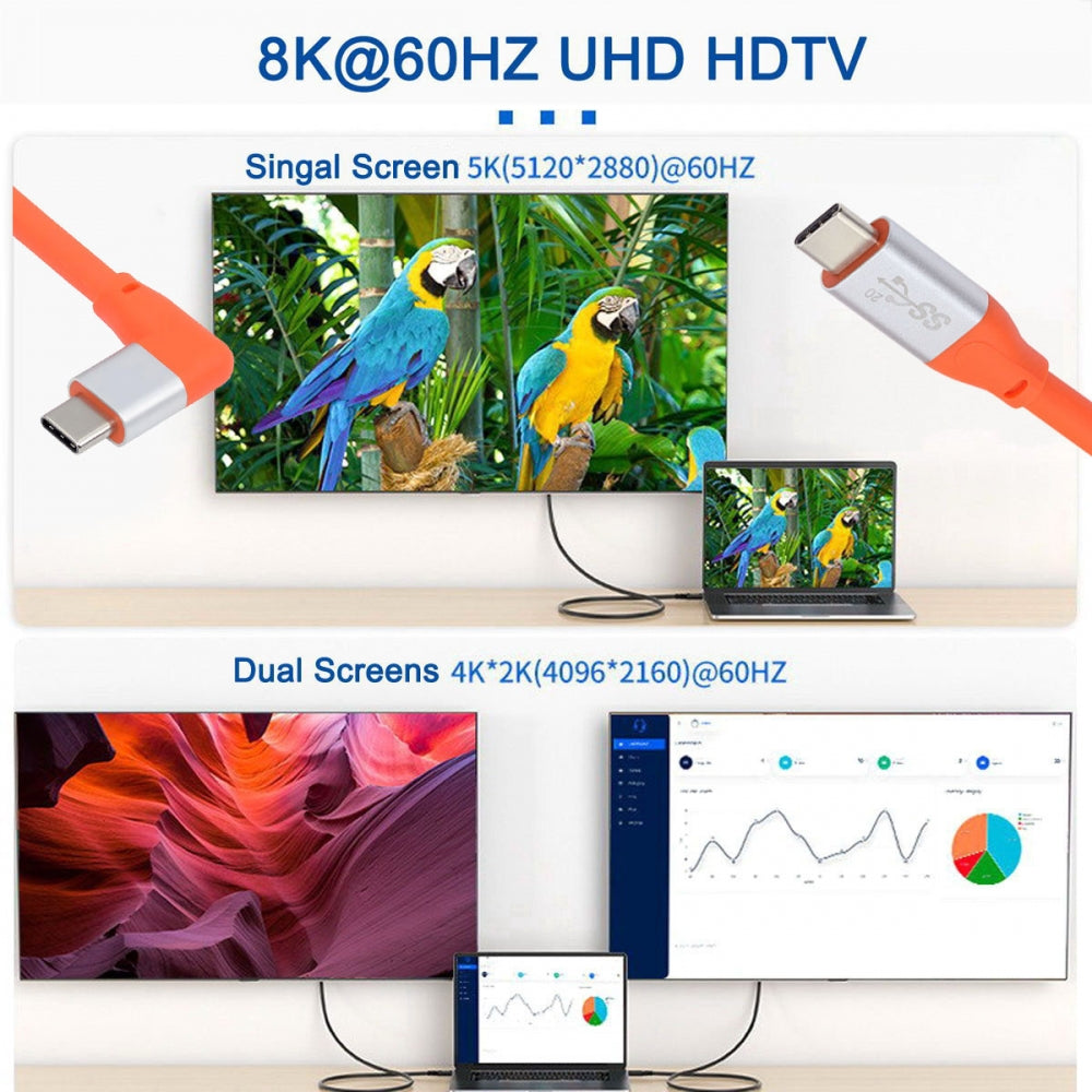 USB3.2 20Gbps Male to Male Cable 90 Degree Left Right Angled Ultra Soft High Flex 100W 8K 5K 4K USB4.0 Hyper Super Flexible Cord