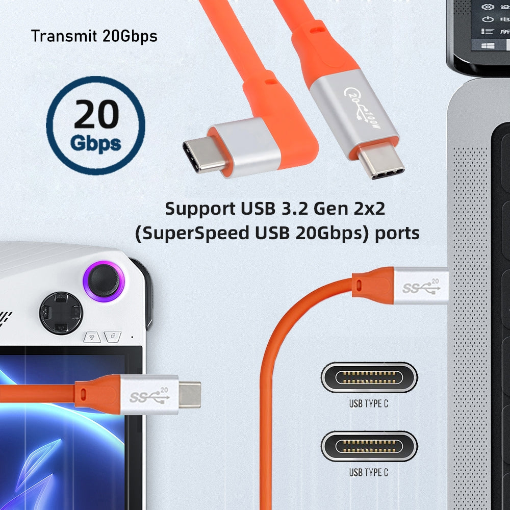 USB3.2 20Gbps Male to Male Cable 90 Degree Left Right Angled Ultra Soft High Flex 100W 8K 5K 4K USB4.0 Hyper Super Flexible Cord