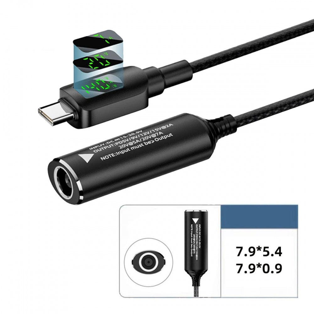 DC Jack 7.9x5.4mm Input to USB-C Type-C Power 140W Smart LED Display Charge Cable for Laptop Phone PD9V/5V/20V/7A