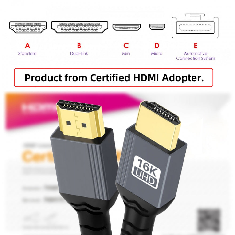 16K 8K UHD HDMI 2.2 Version Type-A Male to HDMI Male HDTV Cable for HDTV Desktop Laptop Monitor