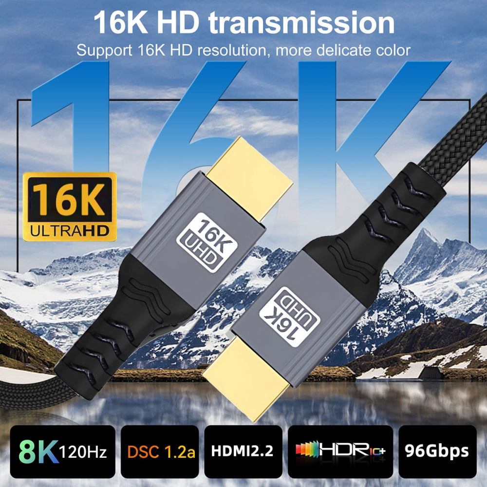 16K 8K UHD HDMI 2.2 Version Type-A Male to HDMI Male HDTV Cable for HDTV Desktop Laptop Monitor