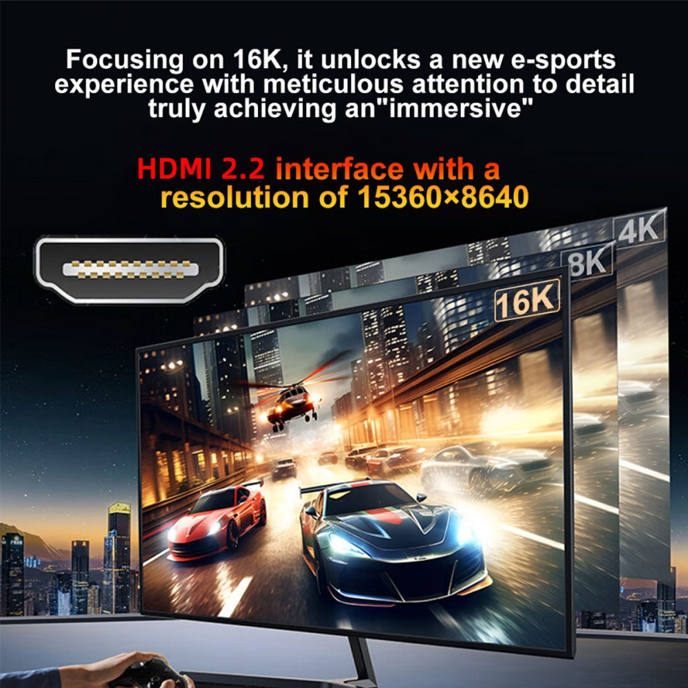 16K 8K UHD HDMI 2.2 Version Type-A Male to HDMI Male HDTV Cable for HDTV Desktop Laptop Monitor