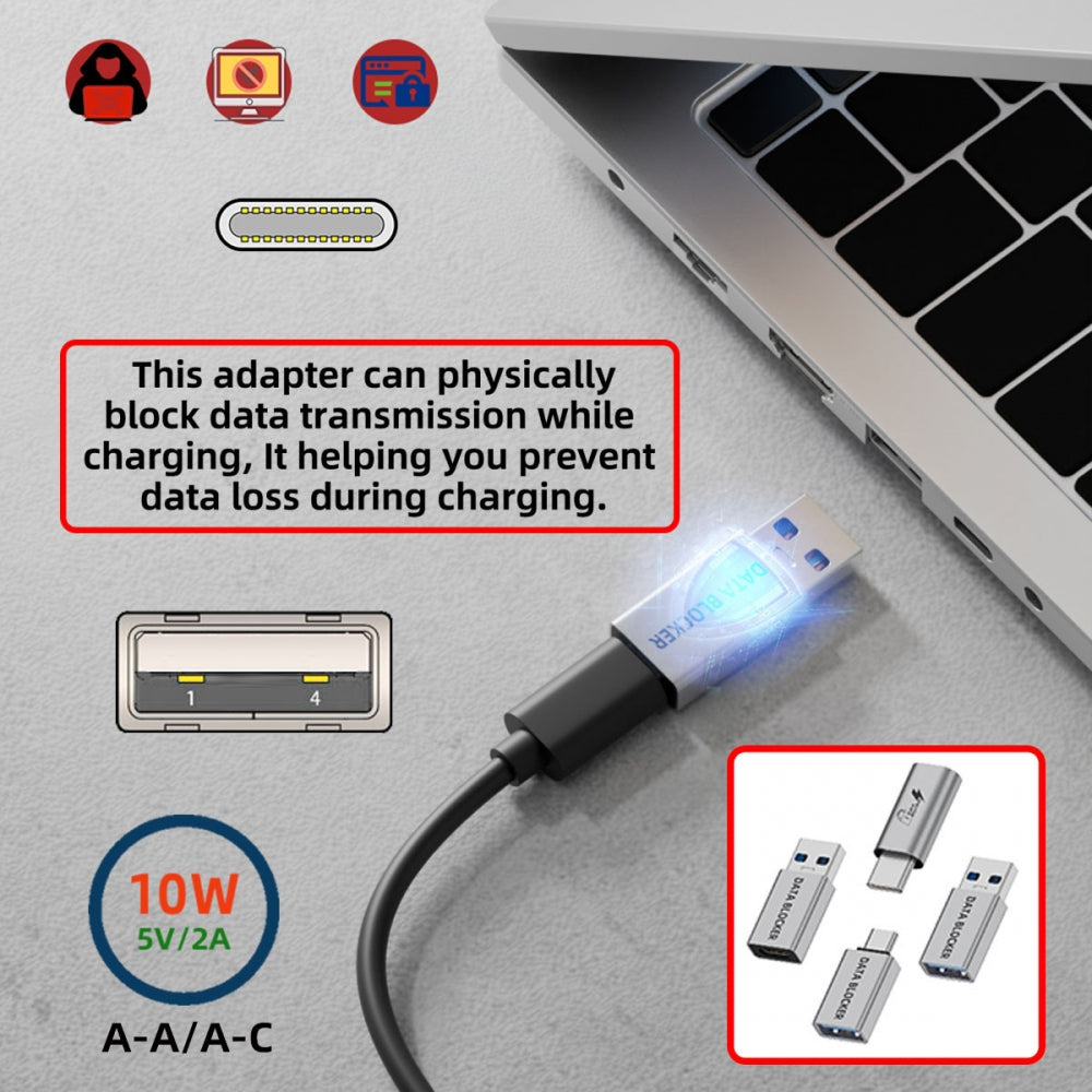 4pcs/lot USB 3.1 Data Blocker Type-A Male Female to USB-C Male Female Elimination Data Protect Against Juice-Jacking Refuse Hacking Adapter Only for Power Charge
