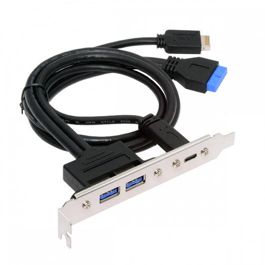 10Gbps USB3.0 Motherboard 19/20Pin & Type-E to USB-C Type-C & USB 3.0 Dual Ports Female PCI-E Back Panel 5Gbps Cable