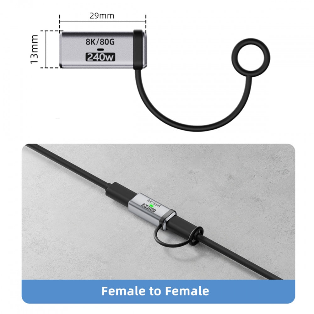 USB5.0 80Gbps Female to Female Extension Adapter with Lanyard Keychain 240W 16K 8K 5K Compatible with USB4.0 Thunderbolt3/4/5
