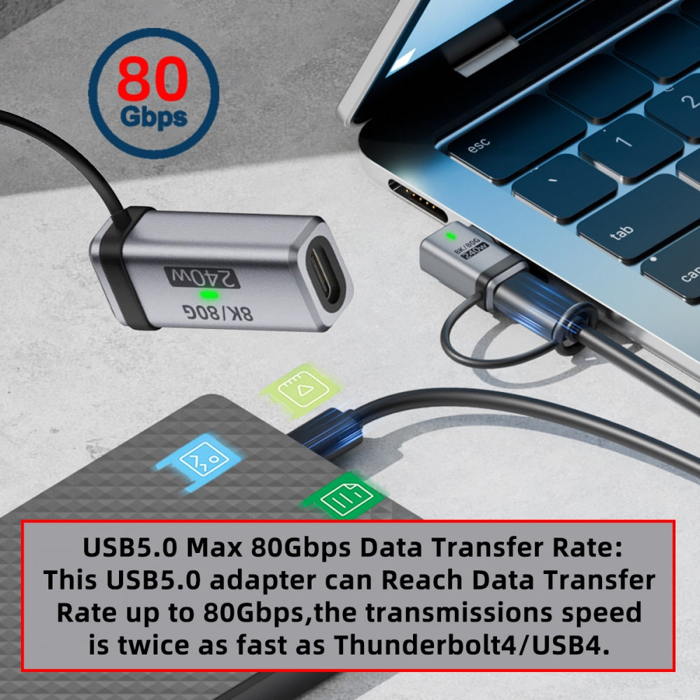 USB5.0 80Gbps Female to Female Extension Adapter with Lanyard Keychain 240W 16K 8K 5K Compatible with USB4.0 Thunderbolt3/4/5