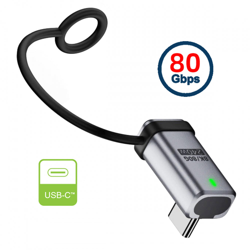 90 Degree USB5.0 80Gbps Male to Female Low Profile Left Right Angled Extension Adapter with Lanyard Keychain 240W 16K 8K 5K Compatible with USB4.0 Thunderbolt3/4/5