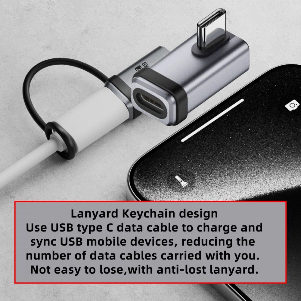 90 Degree USB5.0 80Gbps Male to Female Low Profile Left Right Angled Extension Adapter with Lanyard Keychain 240W 16K 8K 5K Compatible with USB4.0 Thunderbolt3/4/5