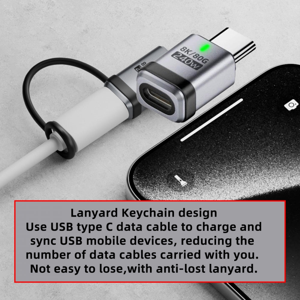 90 Degree USB5.0 80Gbps Male to Female Straight Extension Adapter with Lanyard Keychain 240W 16K 8K 5K Compatible with USB4.0 Thunderbolt3/4/5
