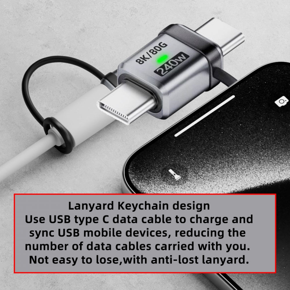 90 Degree USB5.0 80Gbps Male to Male Straight Extension Adapter with Lanyard Keychain 240W 16K 8K 5K Compatible with USB4.0 Thunderbolt3/4/5