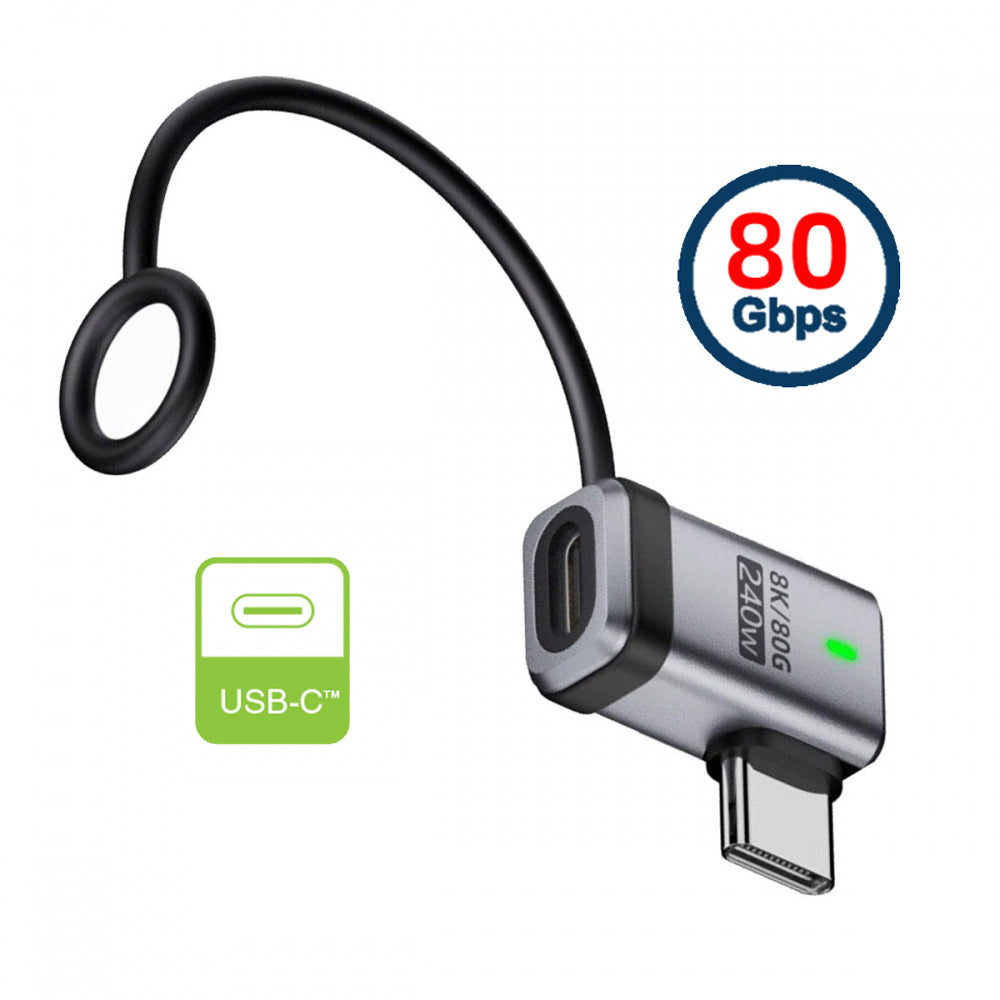 90 Degree USB5.0 80Gbps Male to Female Left Right Angled Extension Adapter with Lanyard Keychain 240W 16K 8K 5K Compatible with USB4.0 Thunderbolt3/4/5