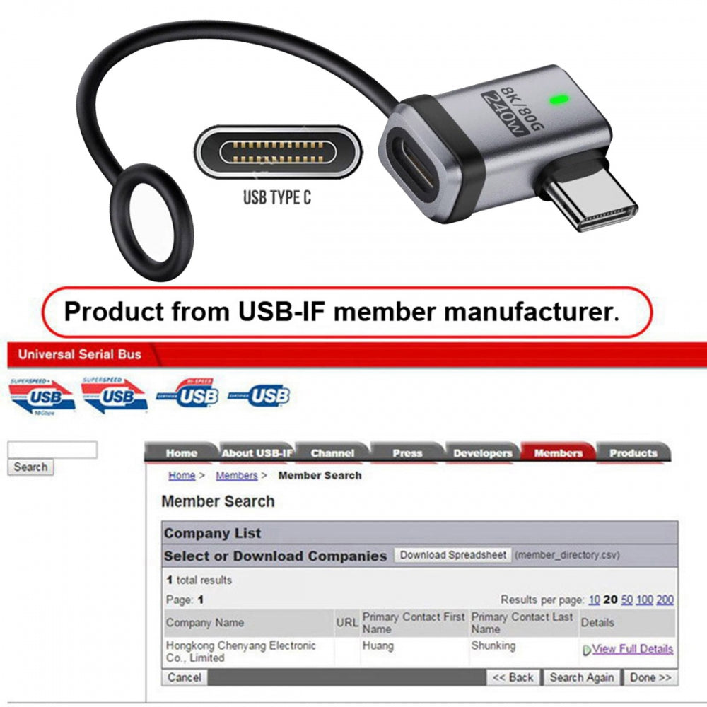90 Degree USB5.0 80Gbps Male to Female Left Right Angled Extension Adapter with Lanyard Keychain 240W 16K 8K 5K Compatible with USB4.0 Thunderbolt3/4/5