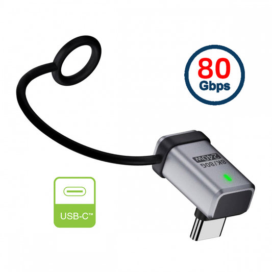 90 Degree USB5.0 80Gbps Male to Female Up Down Angled Extension Adapter with Lanyard Keychain 240W 16K 8K 5K Compatible with USB4.0 Thunderbolt3/4/5