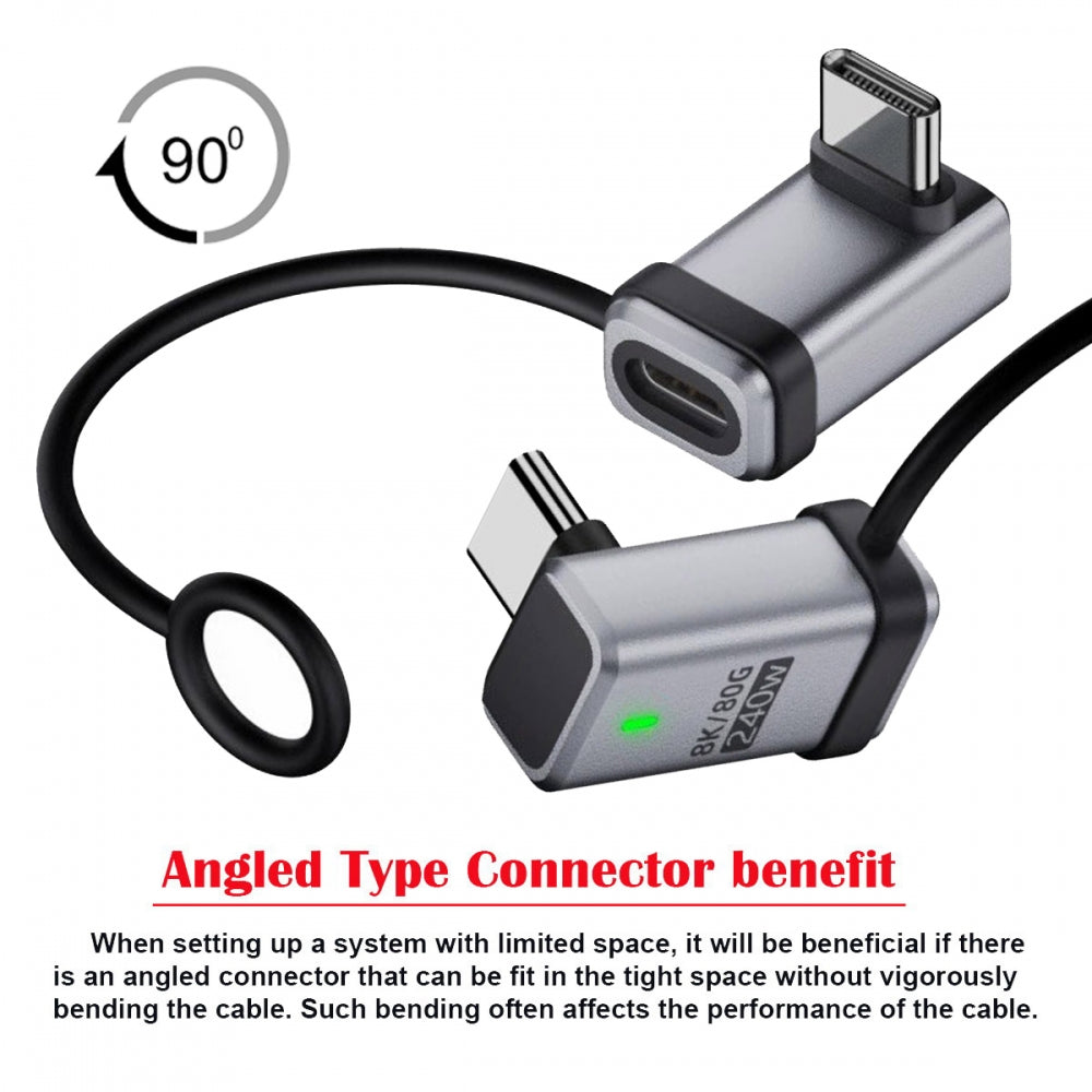 90 Degree USB5.0 80Gbps Male to Female Up Down Angled Extension Adapter with Lanyard Keychain 240W 16K 8K 5K Compatible with USB4.0 Thunderbolt3/4/5