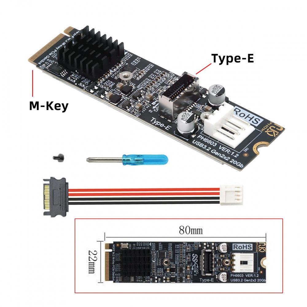 20Gbps Type-E USB 3.1 Front Panel Socket to NVME NGFF M-Key Express Card Adapter ASM3242 Chipset for Motherboard