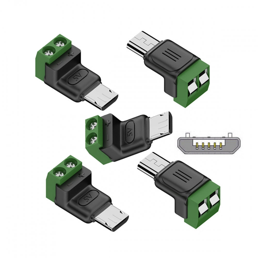 5pcs/set DIY OEM Micro USB 5Pin Male Connector to 2Pin Terminal DIY OEM Repair Solderless Connector DC 5V Power
