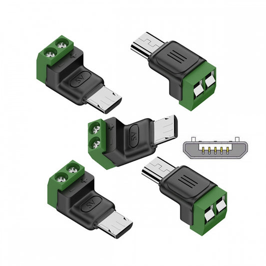 5pcs/set DIY OEM Micro USB 5Pin Male Connector to 2Pin Terminal DIY OEM Repair Solderless Connector DC 5V Power