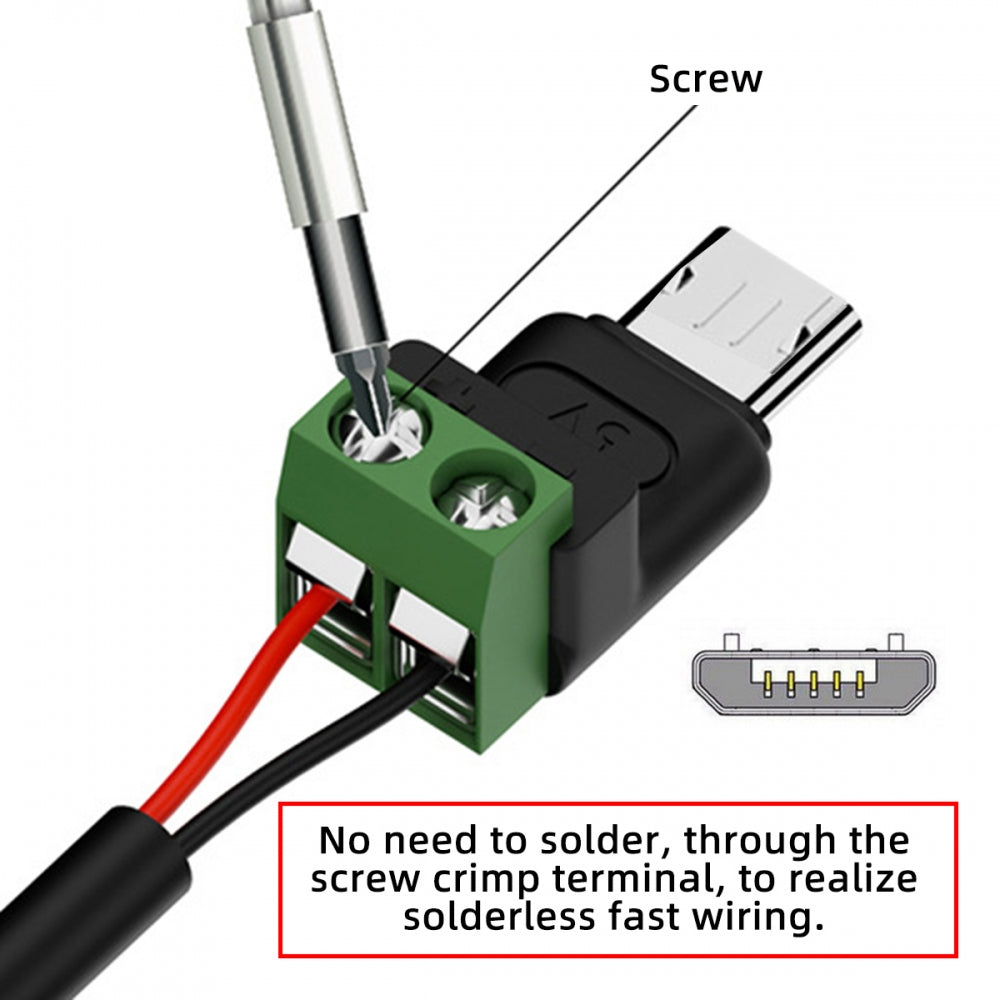 5pcs/set DIY OEM Micro USB 5Pin Male Connector to 2Pin Terminal DIY OEM Repair Solderless Connector DC 5V Power