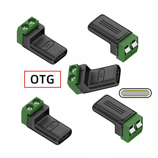 5pcs/set DIY OEM Type-C Female Socket OTG Connector to 2Pin Terminal Output DIY OEM Repair Solderless Connector DC 5V Power