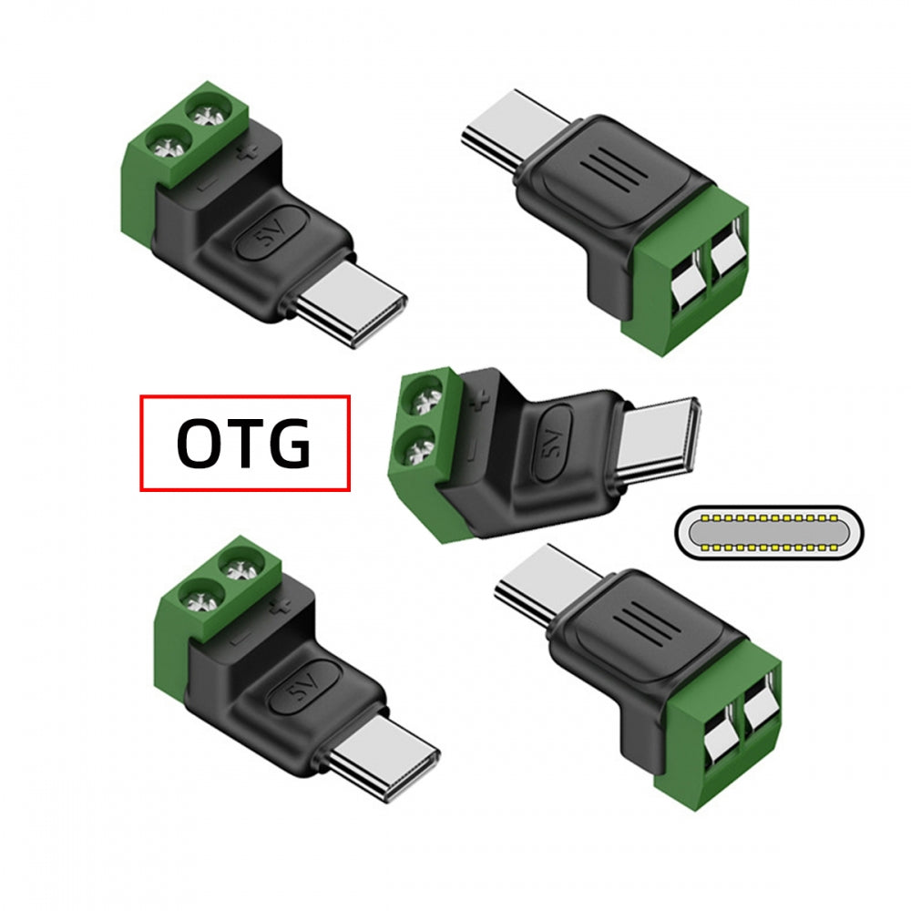 5pcs/set DIY OEM Type-C Male Plug Connector OTG Pinout to 2Pin Terminal Output DIY OEM Repair Solderless Connector DC 5V Power