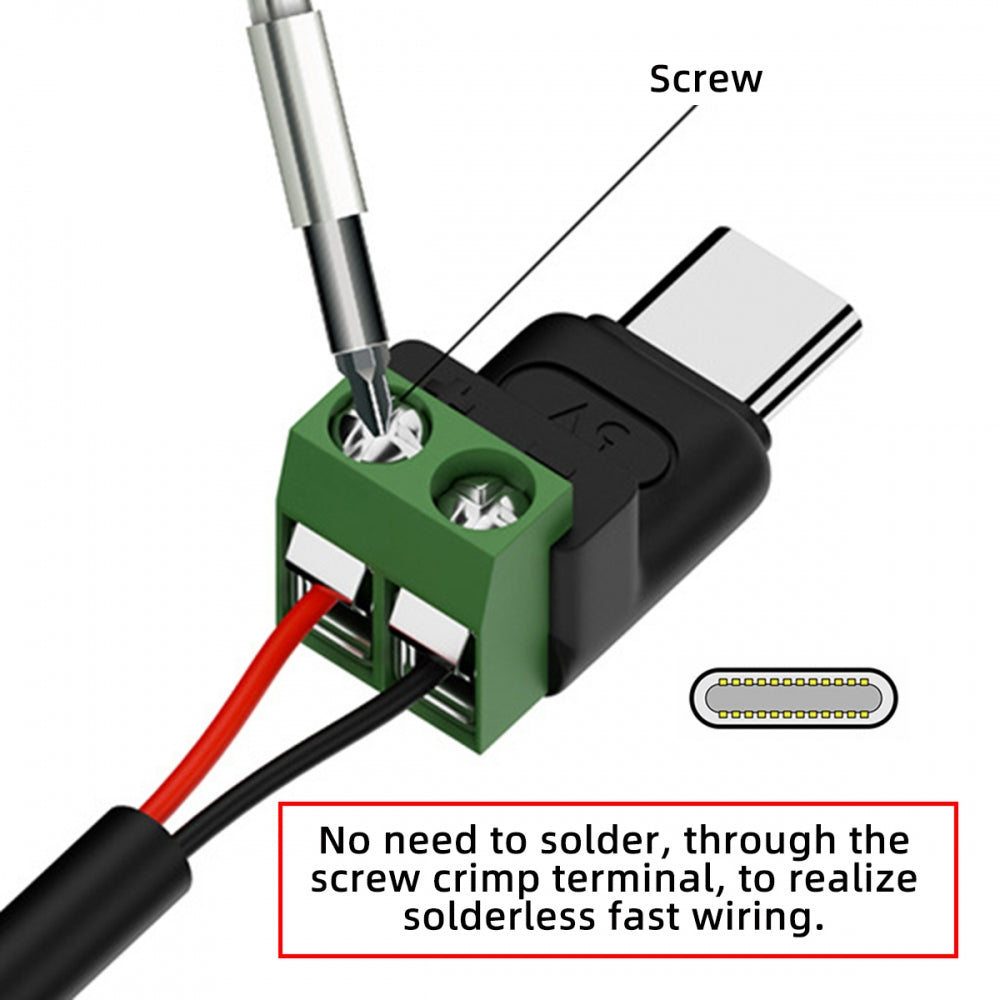 5pcs/set DIY OEM Type-C Male Plug Connector OTG Pinout to 2Pin Terminal Output DIY OEM Repair Solderless Connector DC 5V Power