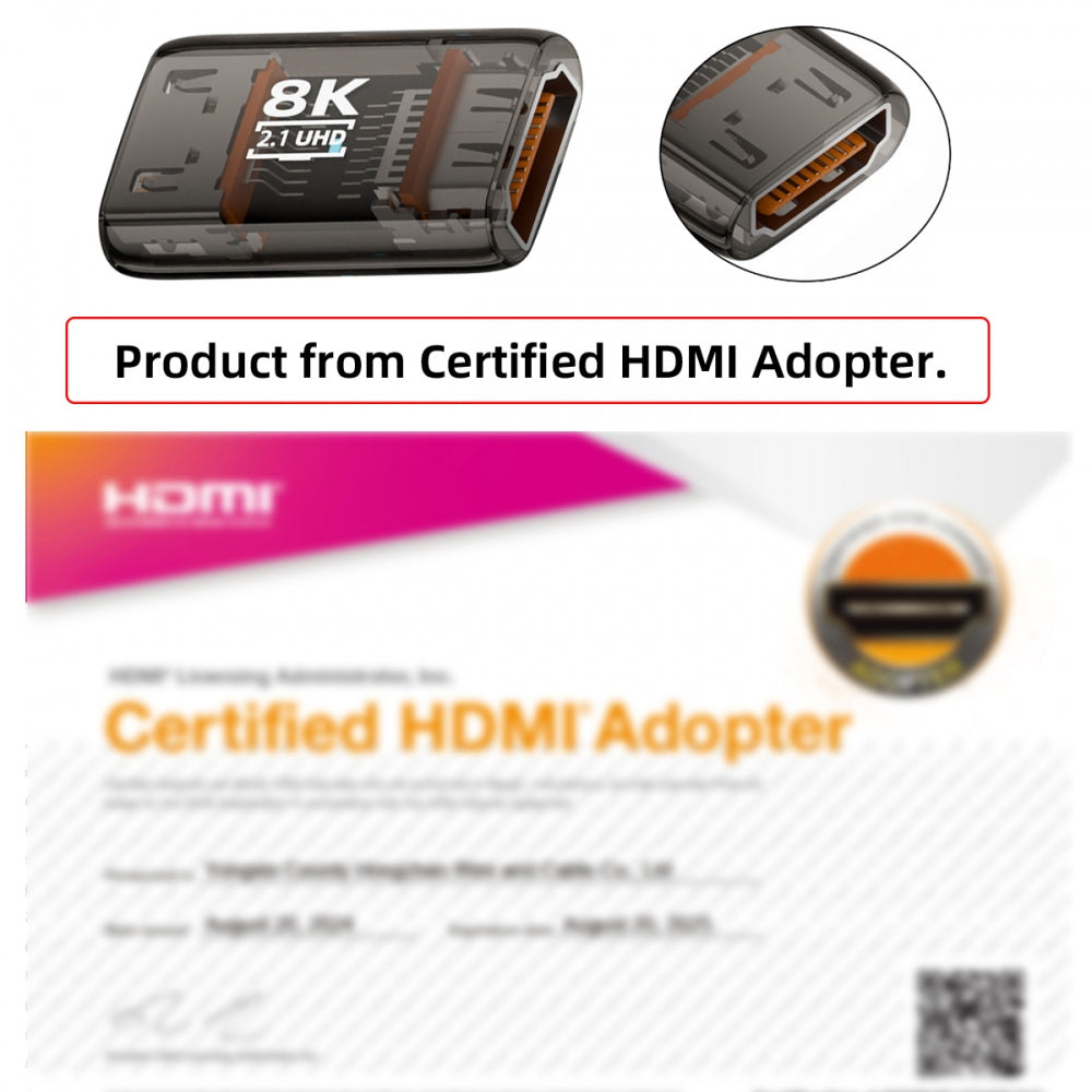 HDMI Female to HDMI 2.1 Female UHD Extension Adapter Extender Transparent with Smart LED Light Support 8K 60hz HDTV