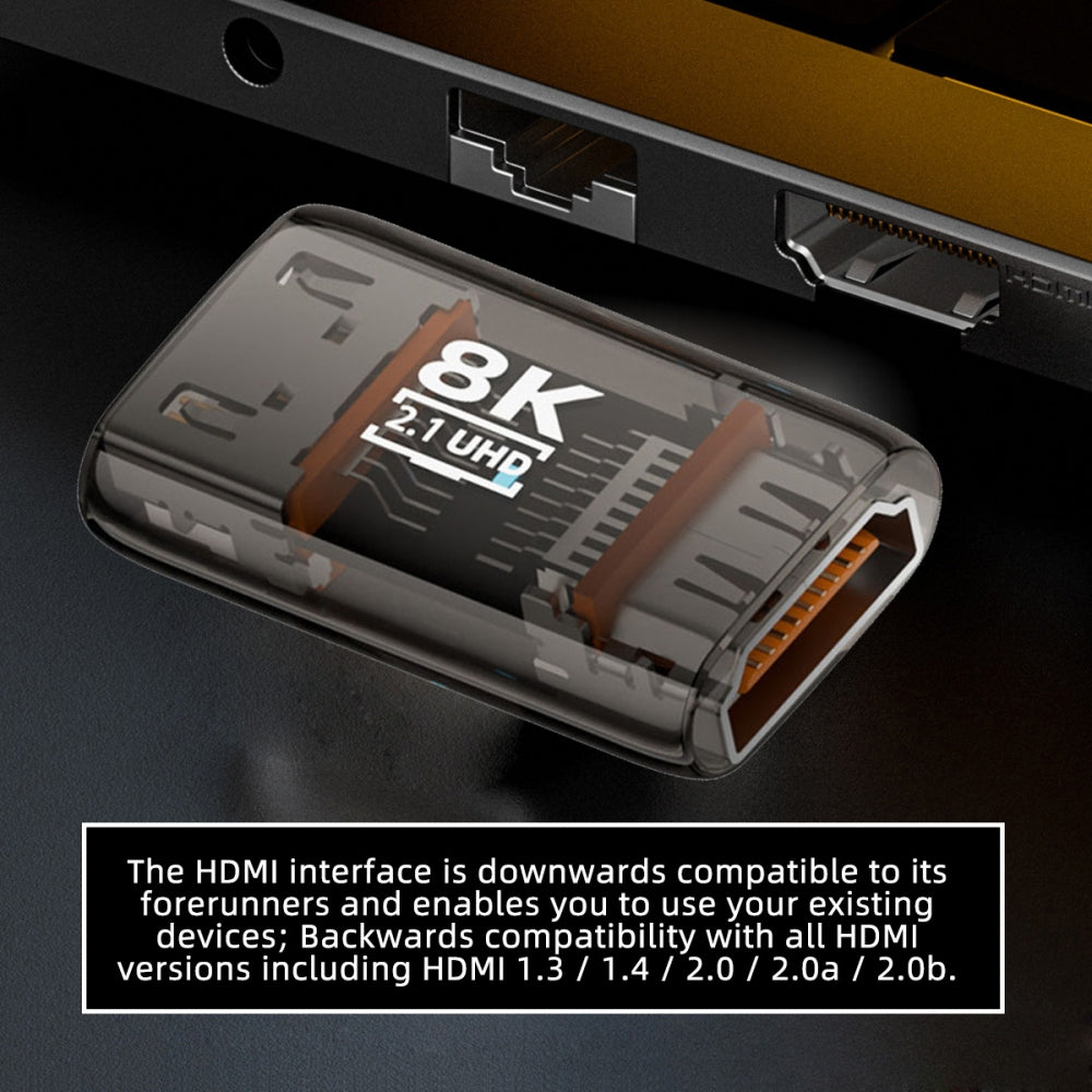 HDMI Female to HDMI 2.1 Female UHD Extension Adapter Extender Transparent with Smart LED Light Support 8K 60hz HDTV