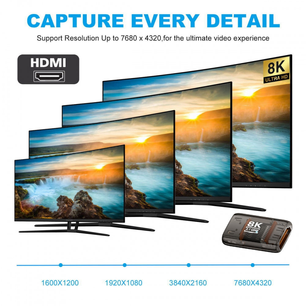 HDMI Female to HDMI 2.1 Female UHD Extension Adapter Extender Transparent with Smart LED Light Support 8K 60hz HDTV