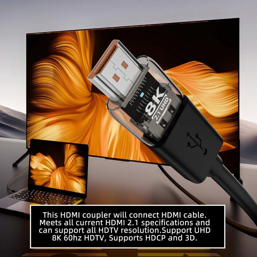 HDMI Male to HDMI 2.1 Female UHD Extension Adapter Extender Transparent with Smart LED Light Support 8K 60hz HDTV