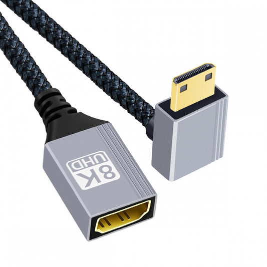 8K Type-C Mini HDMI 2.1 Male 90 Degree Down Angled to HDMI Female Extension HDTV Cable for DV Camera Laptop Portable Monitor
