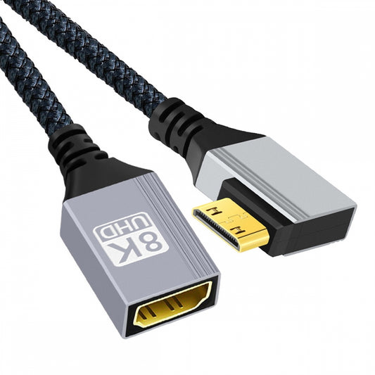 8K Type-C Mini HDMI 2.1 Male 90 Degree Left Angled to HDMI Female Extension HDTV Cable for DV Camera Laptop Portable Monitor