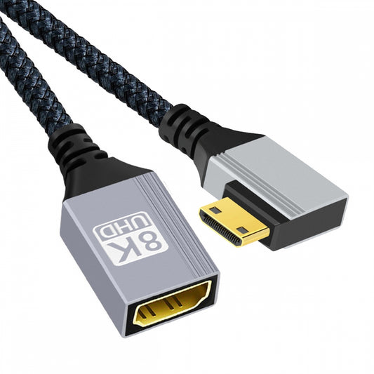 8K Type-C Mini HDMI 2.1 Male 90 Degree Right Angled to HDMI Female Extension HDTV Cable for DV Camera Laptop Portable Monitor