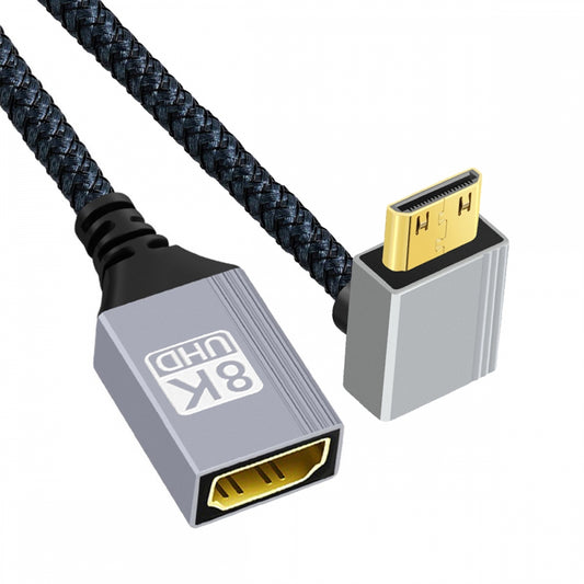 8K Type-C Mini HDMI 2.1 Male 90 Degree Up Angled to HDMI Female Extension HDTV Cable for DV Camera Laptop Portable Monitor