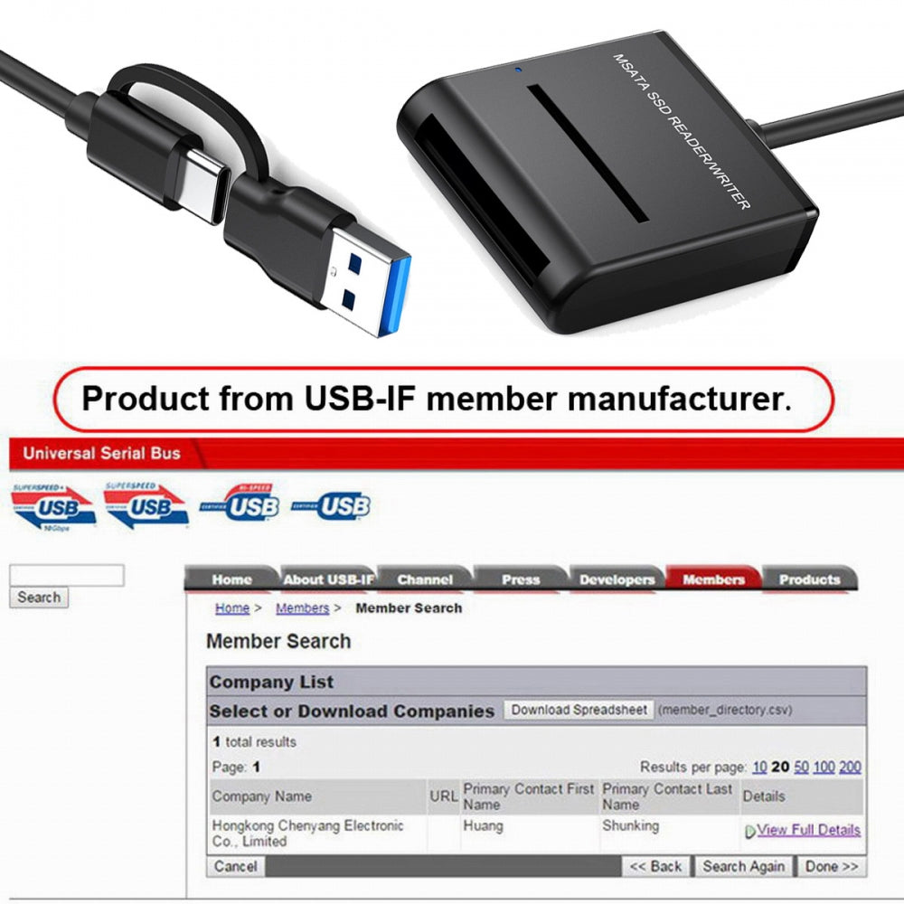 USB 3.0 USB-C Type-C Type-A Dual Connector to MSATA SSD Docking External Cable Enclosure 5Gbps