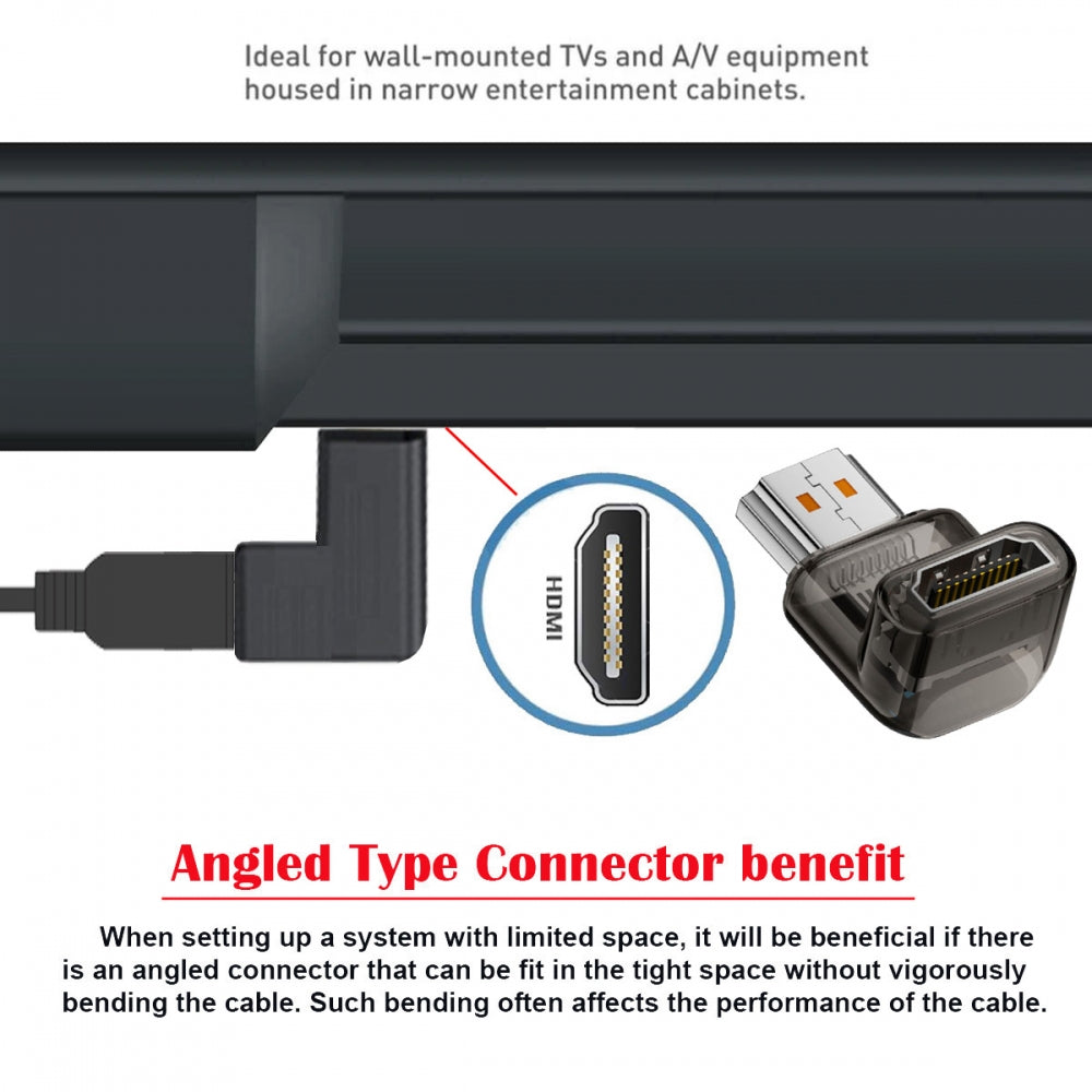 Down Angled 90 Degree HDMI Male to HDMI 2.1 Female UHD Extension Adapter Extender Transparent with Smart LED 8K 60hz HDTV