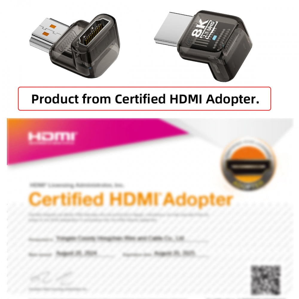Down Angled 90 Degree HDMI Male to HDMI 2.1 Female UHD Extension Adapter Extender Transparent with Smart LED 8K 60hz HDTV