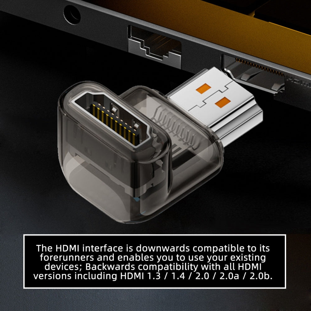 Down Angled 90 Degree HDMI Male to HDMI 2.1 Female UHD Extension Adapter Extender Transparent with Smart LED 8K 60hz HDTV