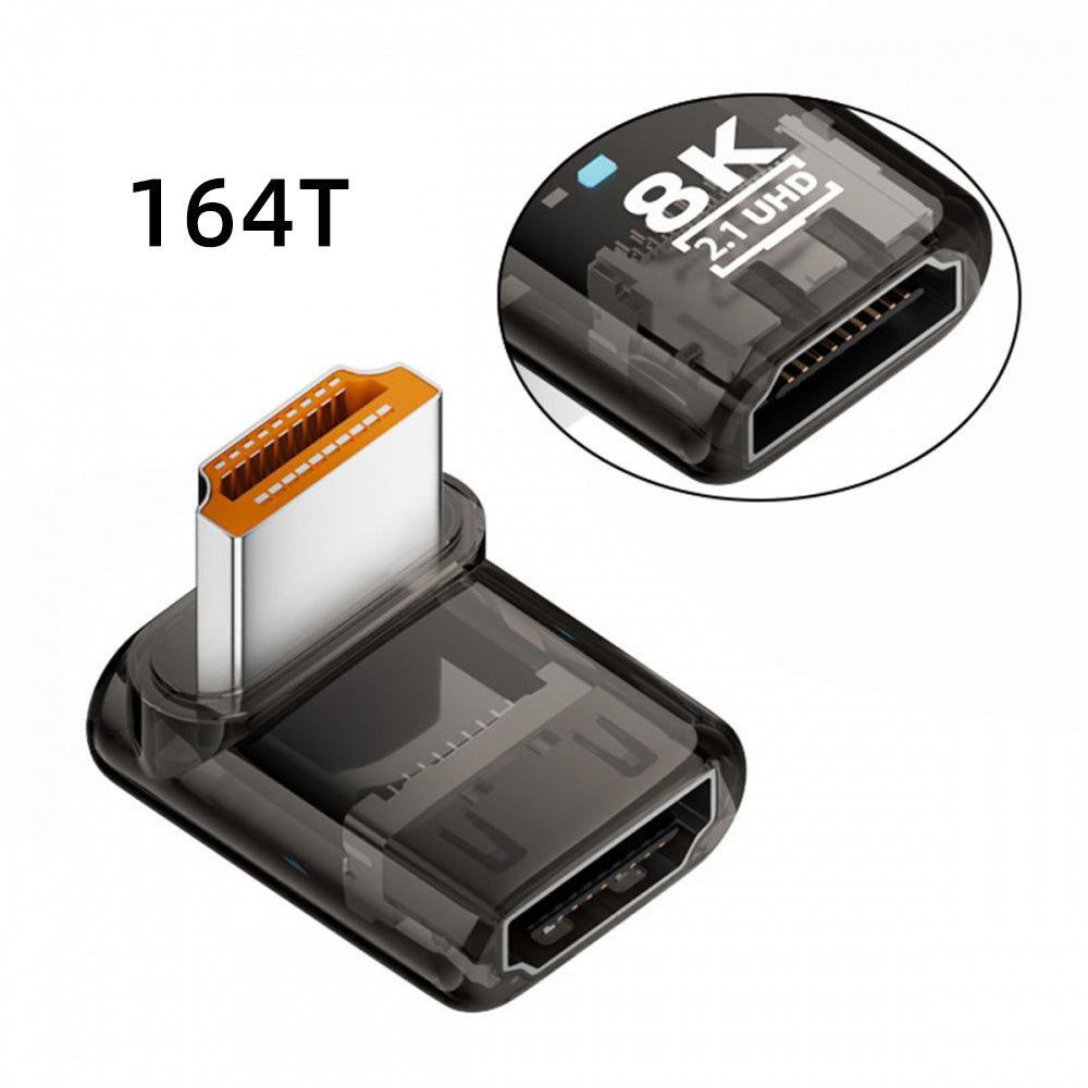 Up Angled 90 Degree Low Profile HDMI Male to HDMI 2.1 Female UHD Extension Adapter Extender Transparent with Smart LED 8K 60hz HDTV