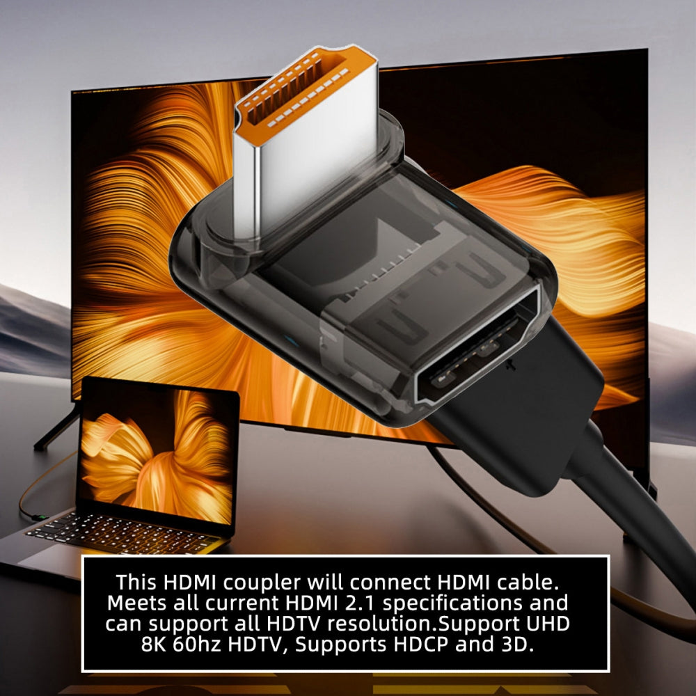 Up Angled 90 Degree Low Profile HDMI Male to HDMI 2.1 Female UHD Extension Adapter Extender Transparent with Smart LED 8K 60hz HDTV