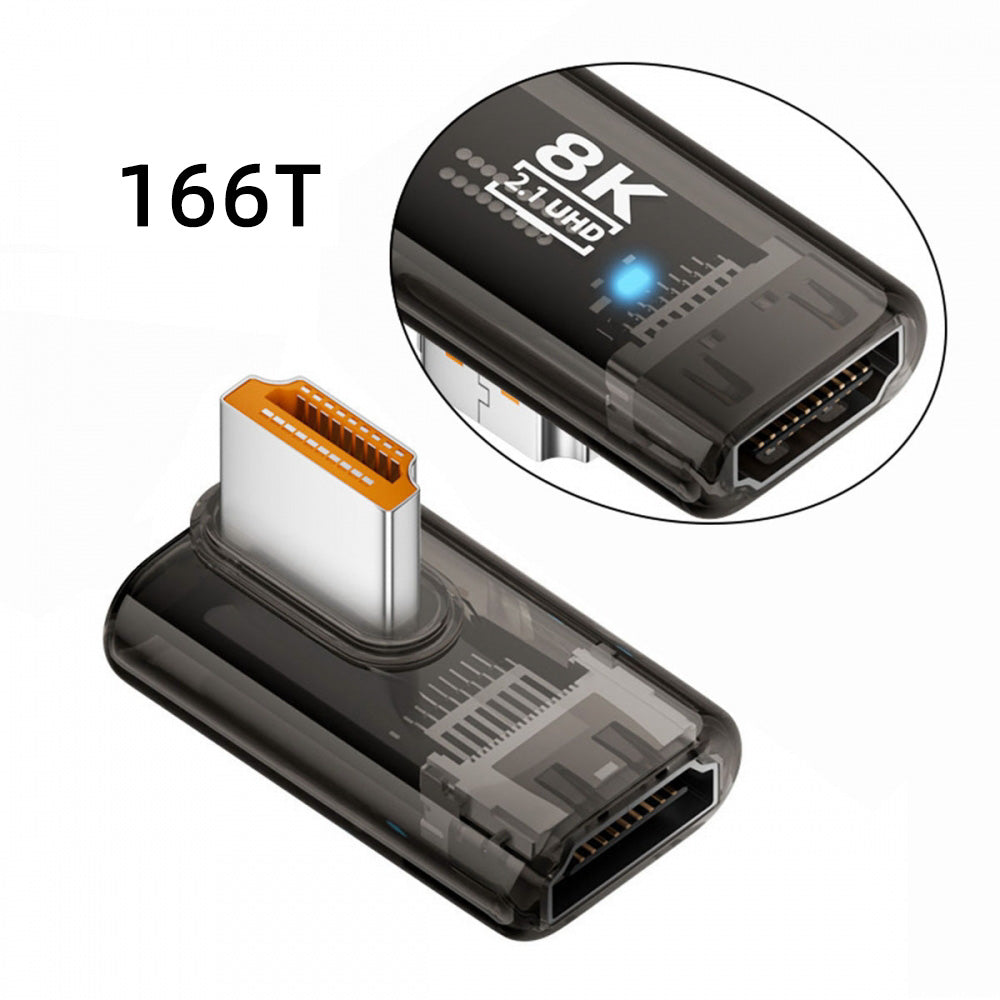 Right Angled 90 Degree Low Profile HDMI Male to HDMI 2.1 Female UHD Extension Adapter Extender Transparent with Smart LED 8K 60hz HDTV