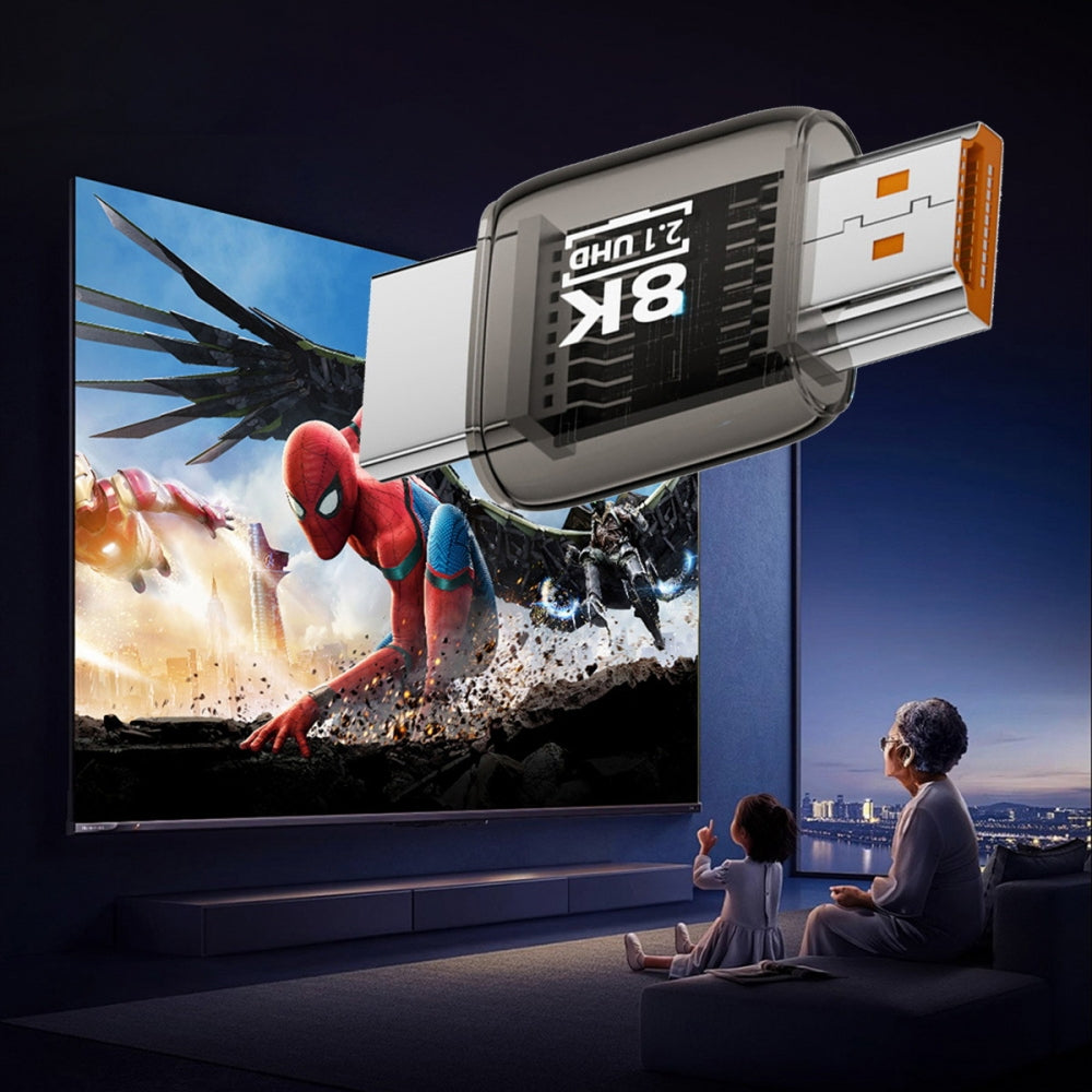 HDMI Male to HDMI 2.1 Male UHD Extension Adapter Extender Transparent with Smart LED Light Support 8K 60hz HDTV