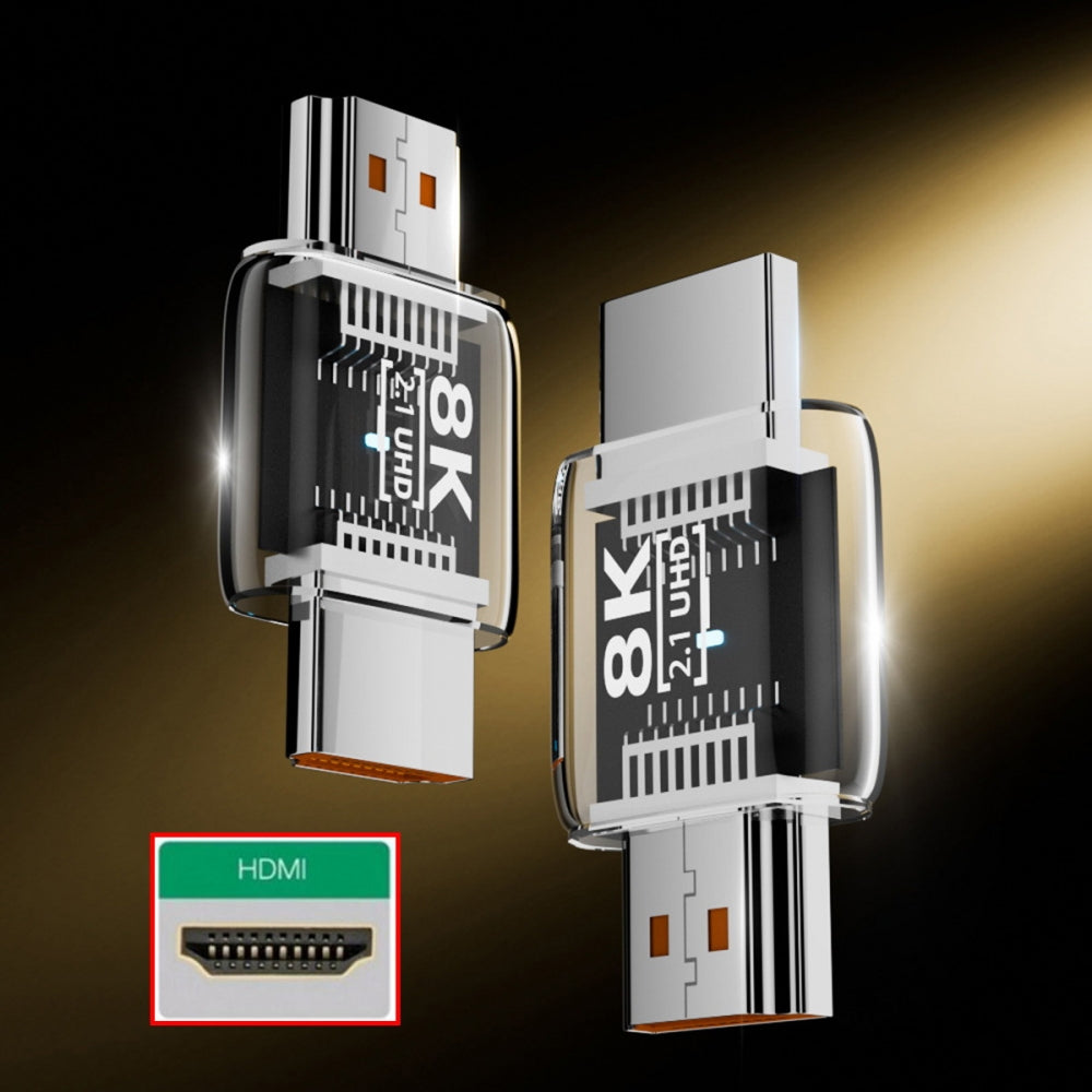 HDMI Male to HDMI 2.1 Male UHD Extension Adapter Extender Transparent with Smart LED Light Support 8K 60hz HDTV