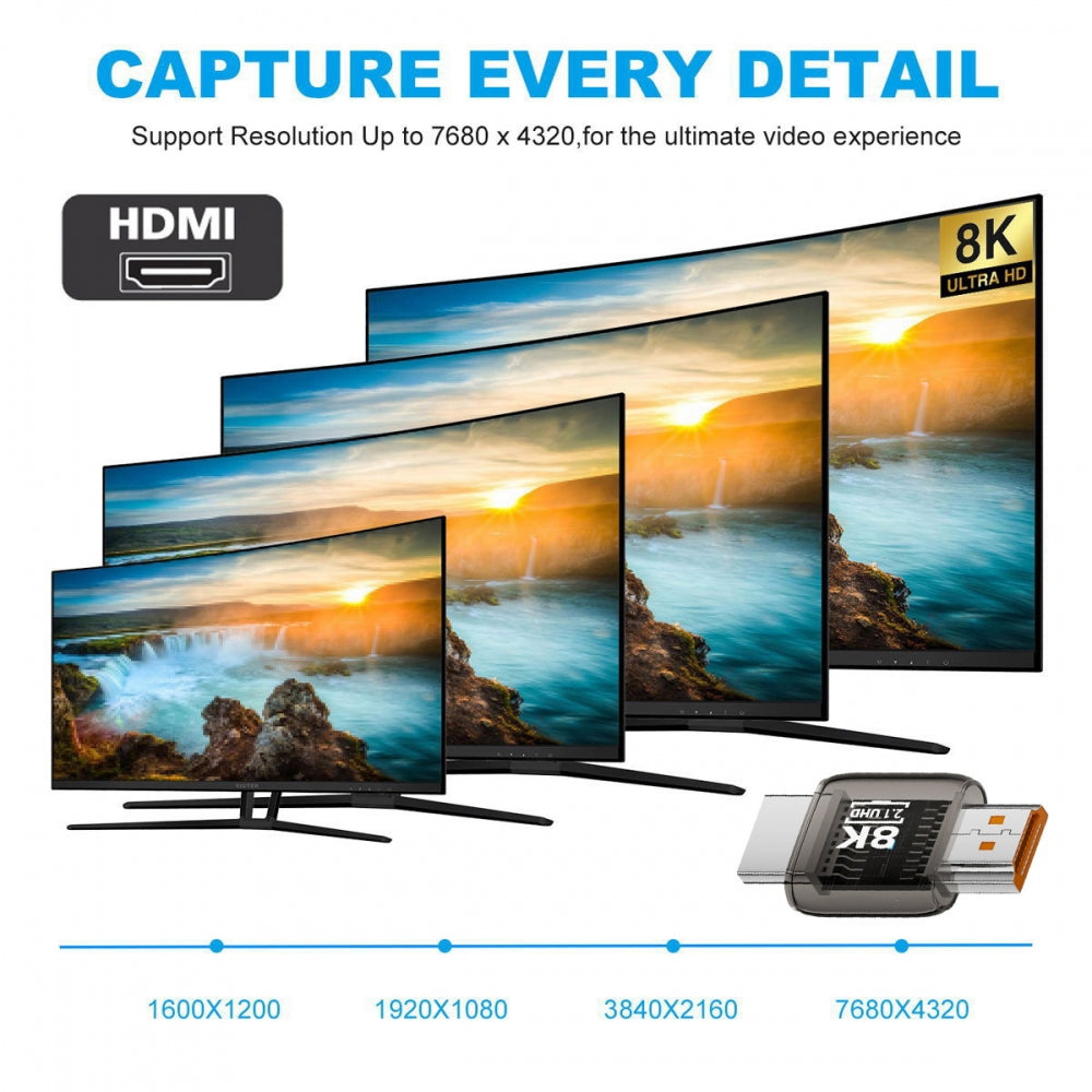 HDMI Male to HDMI 2.1 Male UHD Extension Adapter Extender Transparent with Smart LED Light Support 8K 60hz HDTV