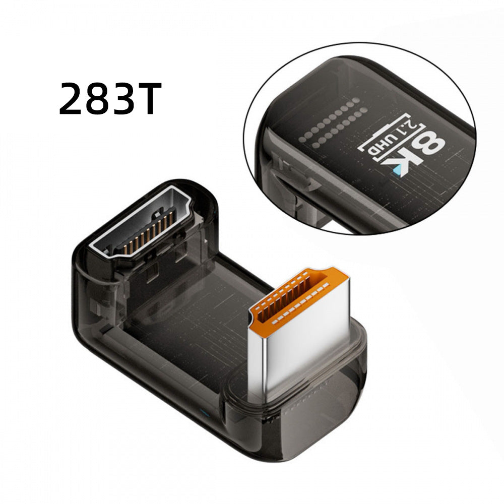 Down Angled 360 Degree Opposite U Shape Back HDMI Male to HDMI 2.1 Female UHD Extension Adapter Extender Transparent with Smart LED 8K 60hz HDTV