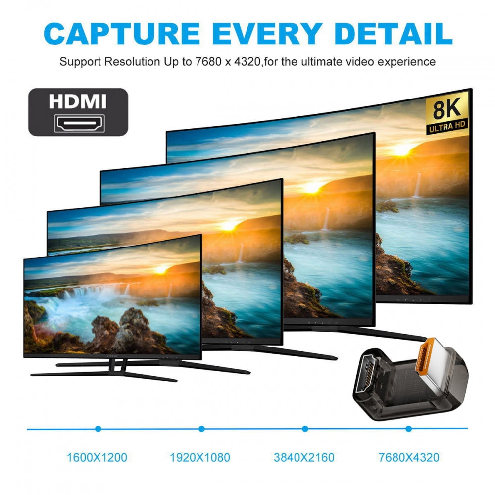 Down Angled 360 Degree Opposite U Shape Back HDMI Male to HDMI 2.1 Female UHD Extension Adapter Extender Transparent with Smart LED 8K 60hz HDTV