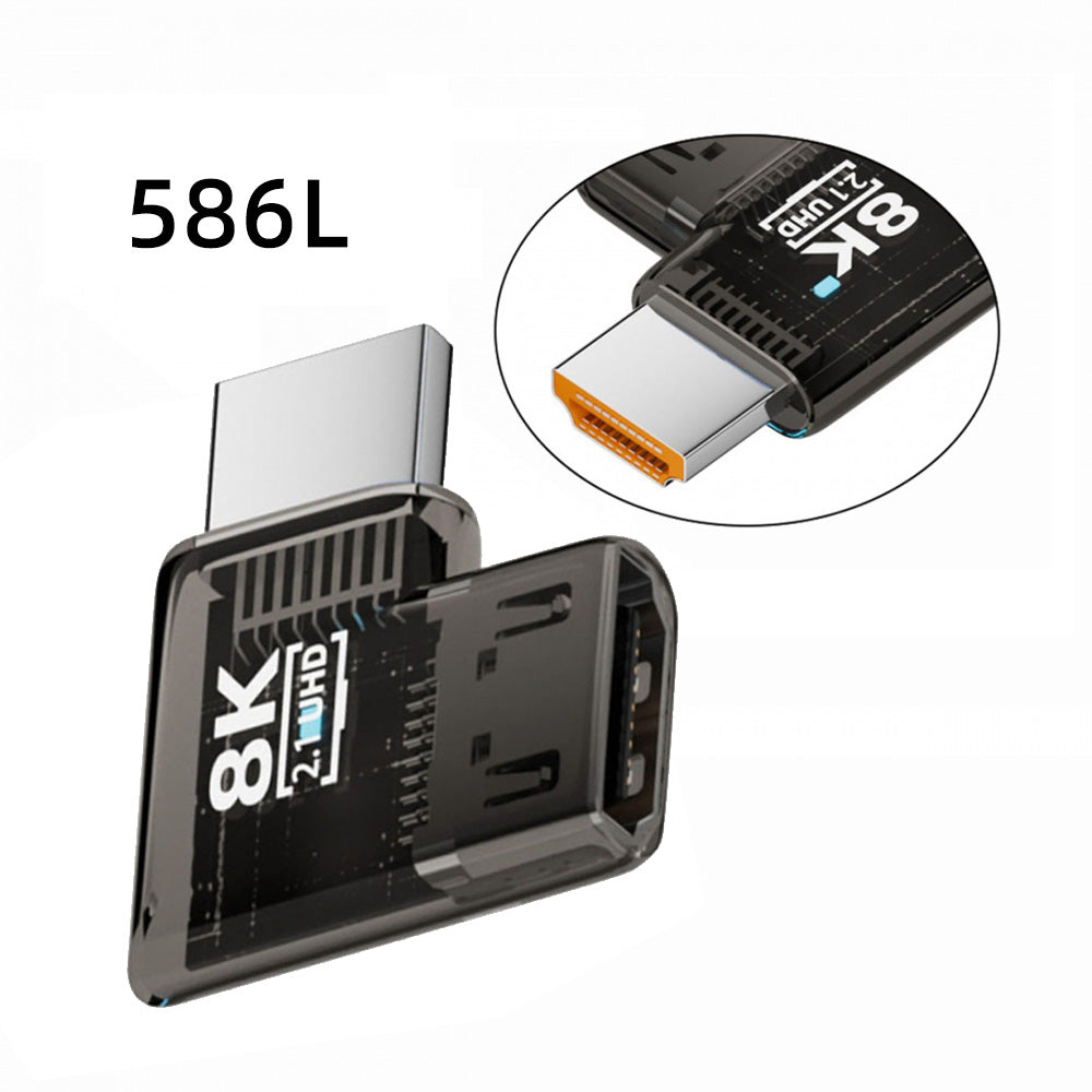 Right Angled 90 Degree Horizontal HDMI Male to HDMI 2.1 Female UHD Extension Adapter Extender Transparent with Smart LED 8K 60hz HDTV