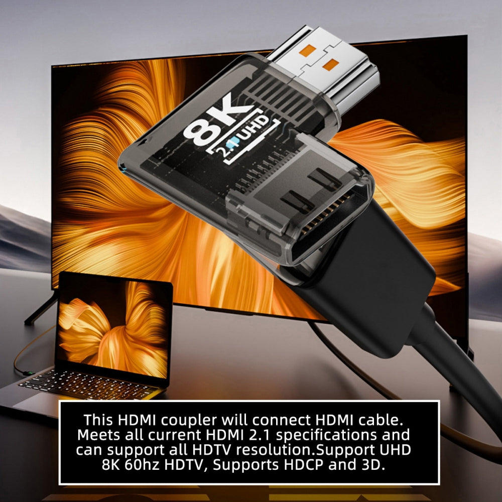 Left Angled 90 Degree Horizontal HDMI Male to HDMI 2.1 Female UHD Extension Adapter Extender Transparent with Smart LED 8K 60hz HDTV