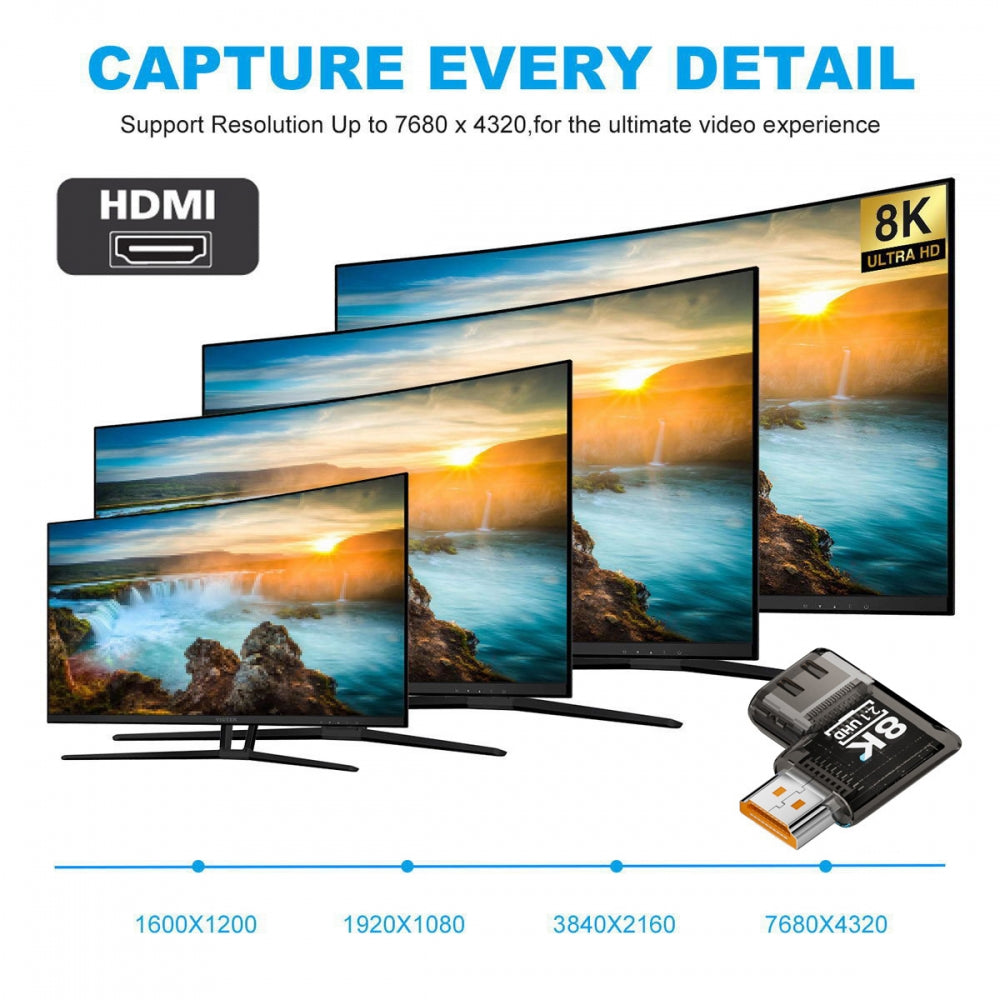 Left Angled 90 Degree Horizontal HDMI Male to HDMI 2.1 Female UHD Extension Adapter Extender Transparent with Smart LED 8K 60hz HDTV