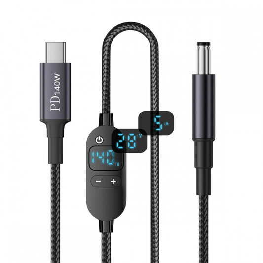 Type C USB-C Input to 20V 15V 12V 9V 5V DC 5.5*2.5mm Output Power Smart LED Display 100W 140W 65W PD Charge Cable for Laptop