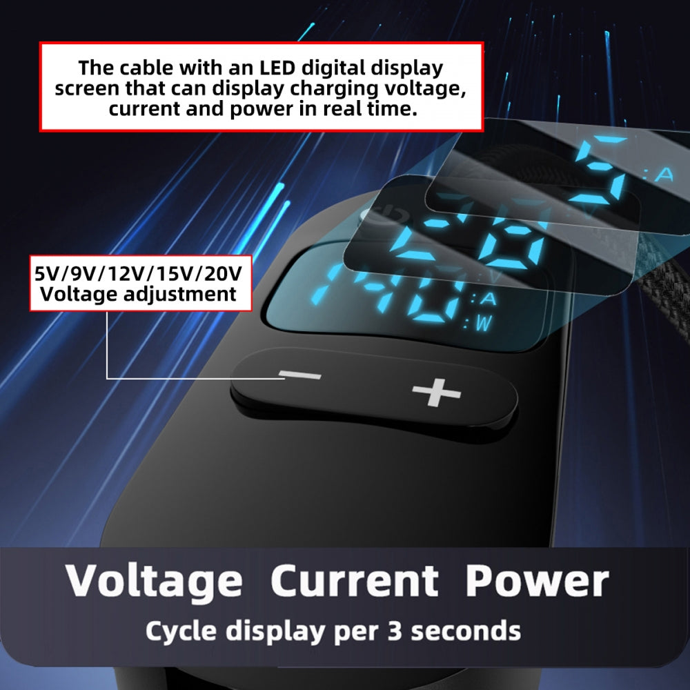 Type C USB-C Input to 20V 15V 12V 9V 5V DC 5.5*2.5mm Output Power Smart LED Display 100W 140W 65W PD Charge Cable for Laptop